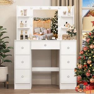 Schminktisch mit Spiegel und Beleuchtung Schlafzimmer Frisiertisch Schubladen DE - Bild 1 von 20