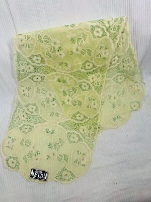 Винтажный 50-х чистый нейлоновый шарф из старых запасов бархатный флокированный желтый с цветочным принтом DuPont ярлык - Изображение 1 из 4