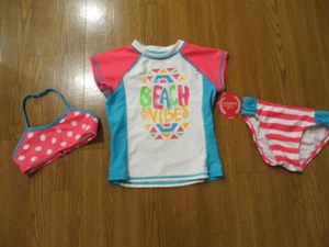 NEW SO 3 PIECE GIRL'S SWIMSUIT MULTI-COLOR BEACH VIBES UPF 50+  SIZES 4, 5/6 $46 - Picture 1 of 5