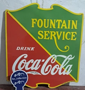Insegna smaltata porcellana servizio fontana Coca Cola bevanda 26 x 23 pollici 2 lati - Foto 1 di 13