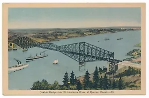 The Quebec Bridge Quebec City QC Ships in the River Steamer PECO Postcard - Bild 1 von 2