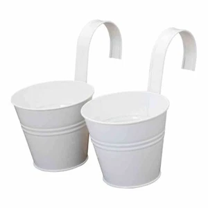BLUMENTOPF 2er Weiss 16cm Zink Mit Halter farbige Töpfe modern Dekoration Haus - Bild 1 von 1