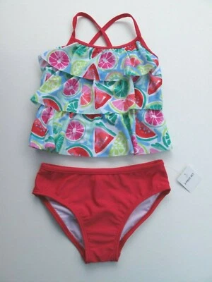 Traje de baño Tankini Tommy Bahama 2T para niñas pequeñas 2 piezas rosa azul con volantes en capas  Foto 1 de 2