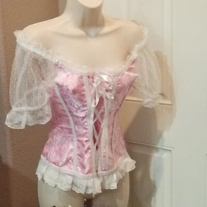 Lil Bo Peep Pink paisley Jacquard Corset Lace and Zip Sheer Sleeves SZ L NNT - Picture 1 of 8