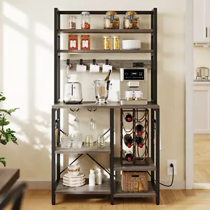 Kitchen Baker's Rack Microwave Oven Stand Coffee Bar Cabinet With Power Outlet - Picture 1 of 8