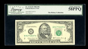 DBR 1988 $50 FRN New York Fr. 2123-B Legacy 58 PPQ Serial B91772637A - Picture 1 of 2