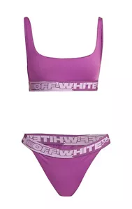 Set bikini donna nuovo con etichette bianco sporco Virgil Abloh logo a fascia fucsia taglia 38 (2) - Foto 1 di 5