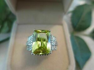 4 Ct Emerald Cut Peridot Art Deco Cocktail Women's Ring 925 Sterling Silver 