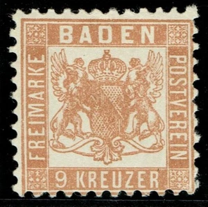 1862 Baden SG32 9k Yellow Brown Fine Mounted Mint Cat. £650.00 - Picture 1 of 1