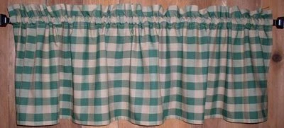 绿色和棕褐色水牛格子Homespun Valances层原始乡村窗帘  — 第 1/4 张图片