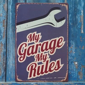 My Garage My Rules Poster Vintage Metal Tin Signs Home Garage Wall Decor - Picture 1 of 3