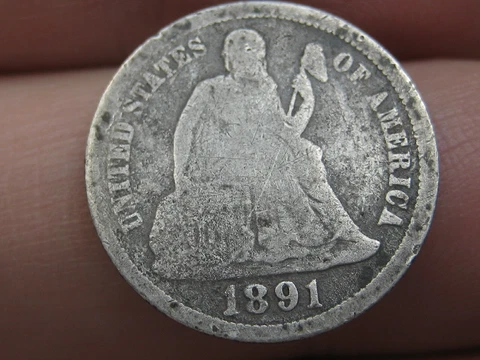 1891 O Seated Liberty Silver Dime- Good Details, New Orleans Cover