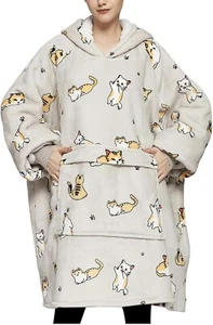 Oversized Blanket Hoodie Sweatshirt, Fleece Pullover One Size Cat NEW - Picture 1 of 3