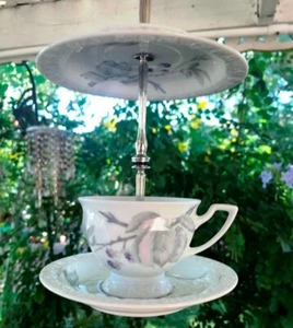 Bird feeder, Seed Feeder, Thistle Feeder, Vintage China, Bird Bath, Tea Cup - Picture 1 of 4
