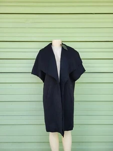 New ZARA Woman Black 56% Wool Coat OVERCOAT OPEN FRONT Short Sleeve size S - Picture 1 of 12