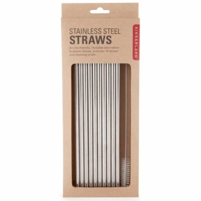 Kikkerland Pajitas Reutilizables de Acero Inoxidable con Cepillo de Limpieza - Juego de 10 Foto 1 de 4