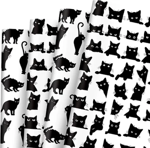 8 Sheets Cat Wrapping Paper - Not Roll - Cartoon Black Cat Gift Wrap Paper Folde - Picture 1 of 7