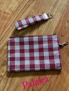 Burgundy Palaka Clutch And Keychain Wristlet - Picture 1 of 1