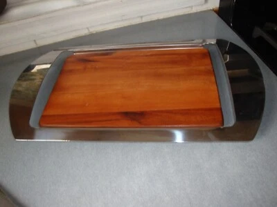 NAMBE MIKKO BAR SERVING TRAY ACACIA WOOD STAINLESS STEEL HANDLES 19" TRAY - Image 1 of 4