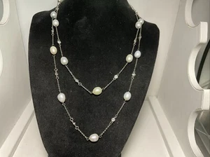 Collana di perle bianche in argento sterling 925 maglia 32” 7 mm perle coltivate - Foto 1 di 16