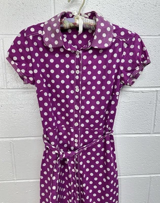 Boden Púrpura Polka Para Cuello Camiseta Botón Delantero Vestido / Para Mujer 8 R Foto 1 de 4