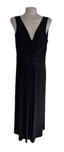 PHASE EIGHT DRESS BLACK V-NECK EMBROIDERED DETAIL STRETCH JERSEY SIZE 16 - Picture 1 of 12