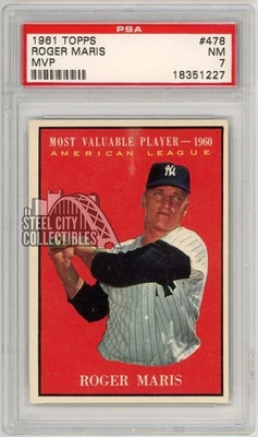 Tarjeta de Jugador Más Valioso Roger Maris 1961 Topps #478 PSA 7 casi nueva (227) Foto 1 de 2