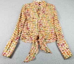 FARINAZ TAGHAVI Button Up Shirt Women’s 8 Geometric Long Sleeves Tie Sheer Artsy - Picture 1 of 15