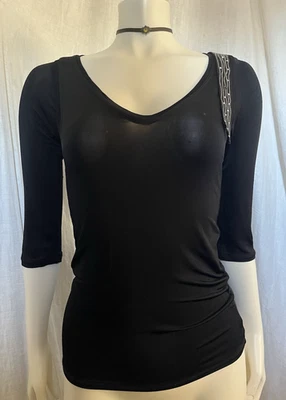 Vintage Y2K Slinky Stretch Top Black Euro Gothic Glam Marithe Francois Girbaud S - Image 1 of 4