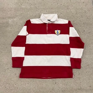 Vintage Abercrombie & Fitch Red White Striped Patch 10 Rugby L/S Polo Shirt Sz L - Picture 1 of 6