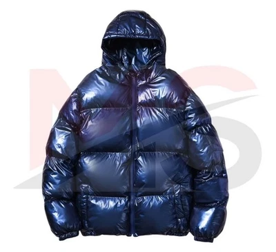 Chaqueta acolchada azul brillante para hombre Abrigo cálido de invierno con capucha Brillante Burbuja Prendas exteriores Foto 1 de 4
