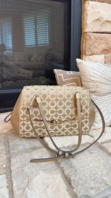 Coach Madison Madeline East/West Satchel in Op Art Sateen Fabric Leather Trim - Image 1 of 4