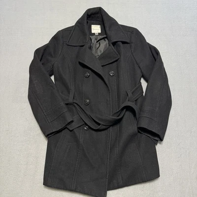 Chaquetón Croft & Barrow Negro Mezcla Lana Cinturón Doble Pecho Para Mujer’s Grande Foto 1 de 4