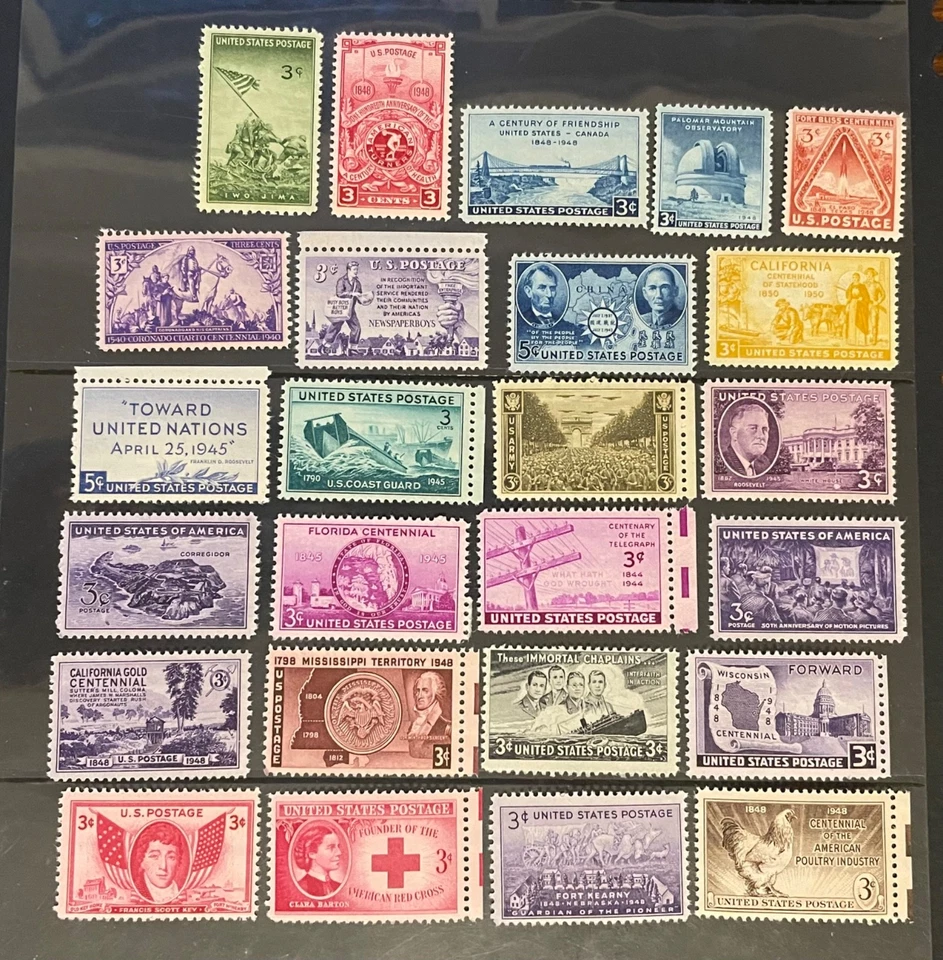 UNITED STATES postage stamps lot of 25 commemorative 3 cents 1940’s - Image 1 of 1