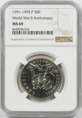 1991-1995-P 50c WWII 50th Anniversary Commemorative Half Dollar NGC MS69 - Image 1 of 4