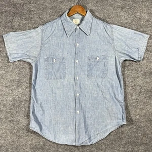 VINTAGE 70s Big Mac Chambray Shirt Mens Size Large Work Denim Sanforized - Picture 1 of 17