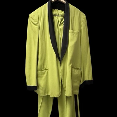 Traje de 2 piezas de esmoquin de lana verde lima vintage de los años 60 talla 46R 35x28 Foto 1 de 4