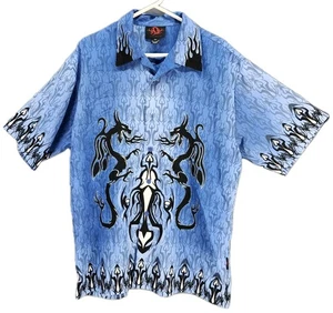 Dragonfly Clothing Dragons Shirt Mens XL Blue Black All Over Print Button Up - Picture 1 of 7
