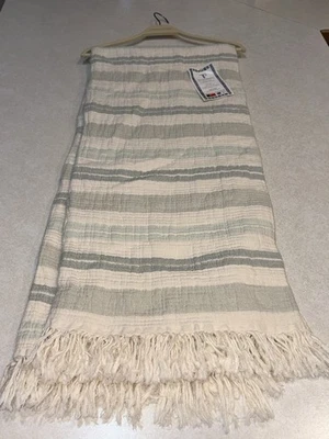 TEXTEIS PENEDO Oversized Throw Blanket Beige Blue Striped Portugal 50" x 70” NWT - Image 1 of 4