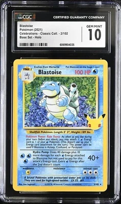 CGC 10 Blastoise Holo 2/102 Celebrations Classic Collection Pokemon 2021 - Image 1 of 2