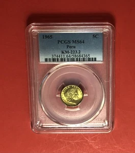 1965-PERU -UNCIRCULATED 5 CENTAVOS COIN,GRADED BY PCGS MS64. - Picture 1 of 4