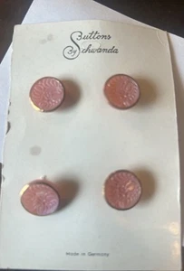 Vintage Pink Molded Glass Buttons Set Gold Embellished Small - Picture 1 of 5