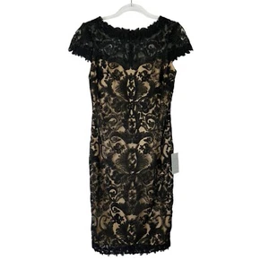 NUEVO Vestido de Cóctel Tadashi Shoji Negro Encaje Para Mujer Talla 4 Bordado Tul - Imagen 1 de 9