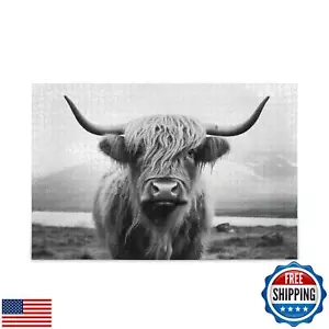 Kigai Highland Cow 1000 Pieces Wooden Jigsaw Puzzle for Adults Teens Kids, Fu - Picture 1 of 5