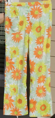 Calça T1 VTG Sportswear Lilly Pulitzer 1960-70s Look Amarelo Laranja Flores Tamanho 16 - Imagem 1 de 4