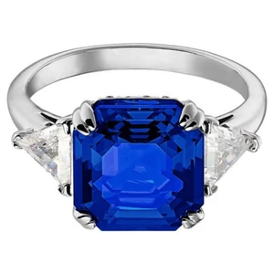 Swarovski 5515714 Anello Attract Trilogy Blu Placcato Rodio Taglia 52 - Foto 1 di 1