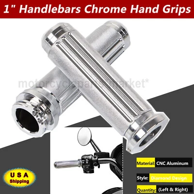1" Chrome Diamond Handlebar Hand Grips For Harley Dyna FXDF FXDB Sportster XL Foto 1 de 4