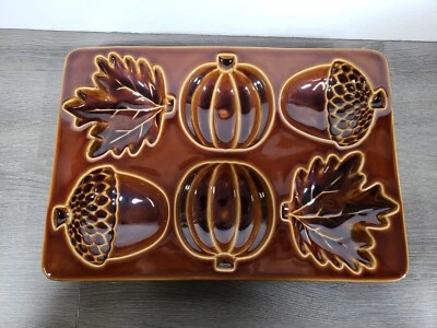 Crate & Barrel FALL Cakelet BREAD Mold Brown Acorn Pumpkin Leaf Glazed Ceramic - Image 1 of 4
