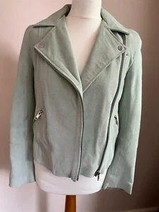 Green GENUINE Suede Biker Style Jacket Size 8 BNWOT - Picture 1 of 15