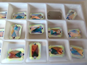 3 Swarovski Emerald cut Sew on Octagon 20x14mm Crystal AB/foiled. #3252 - Picture 1 of 2